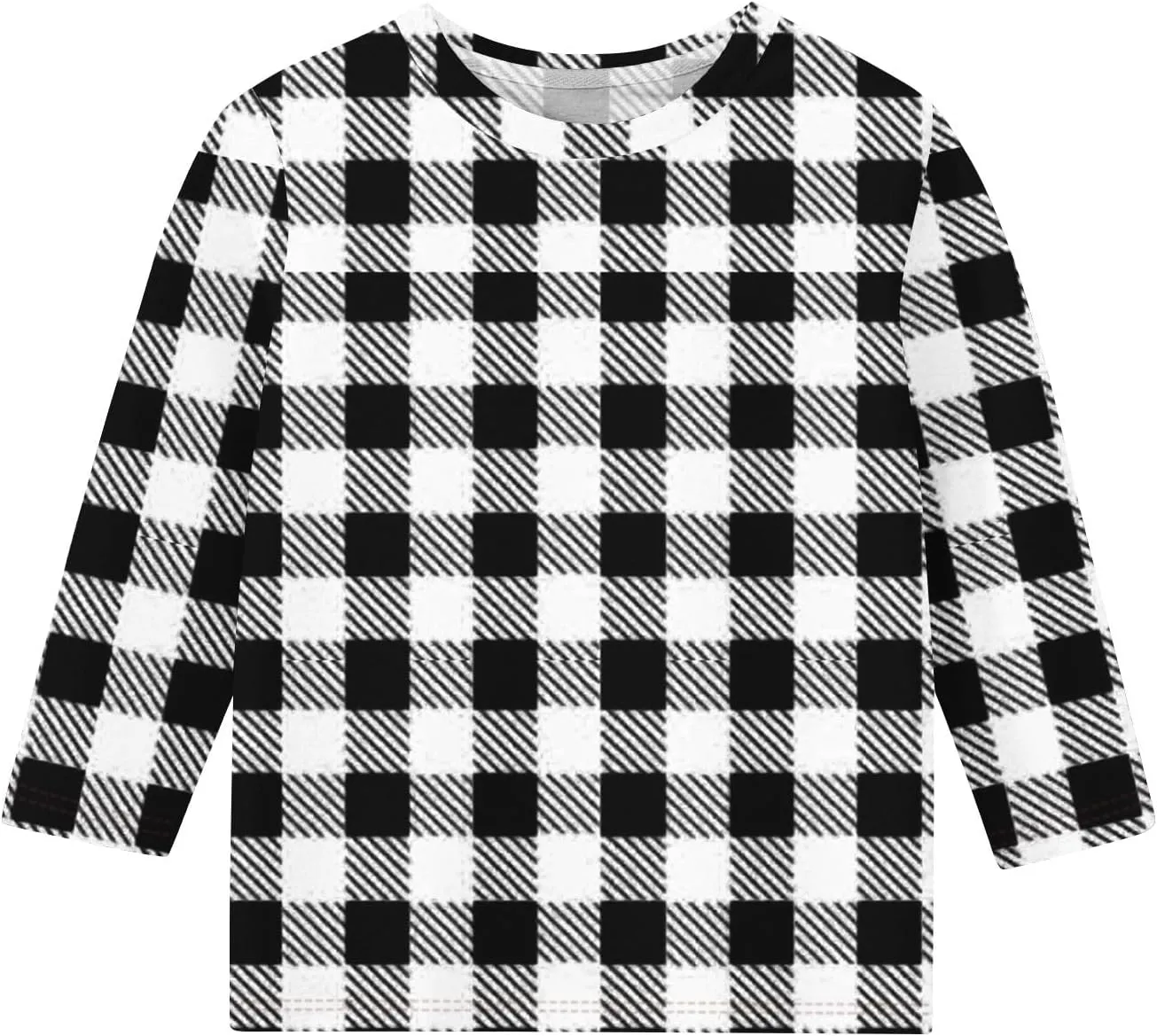 3/4 Length Sleeve Girls Tops Cute Plaid Print Tees Basic Crewneck Tops Trendy Blouses Back to School Outfits for Girls