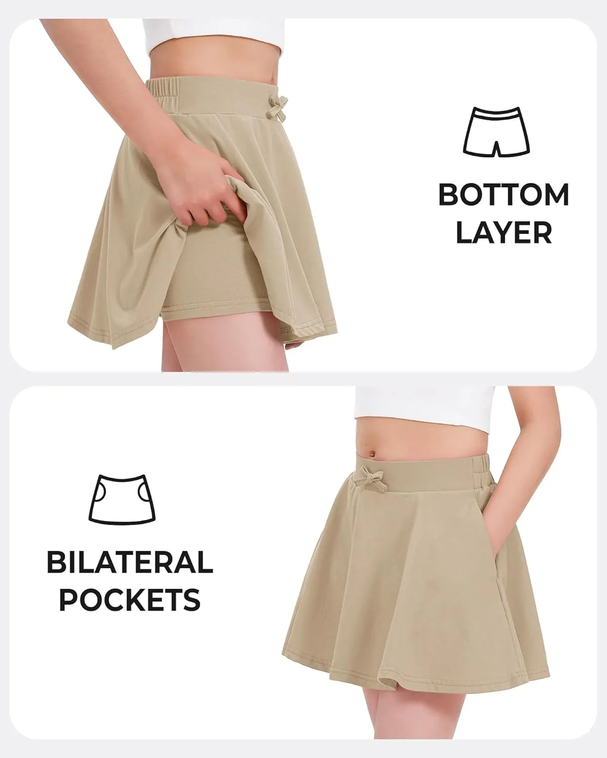 BOOPH Girls Skirts Kids Casual Mini Skorts Toddler Athletic Uniform Skirts with Pockets