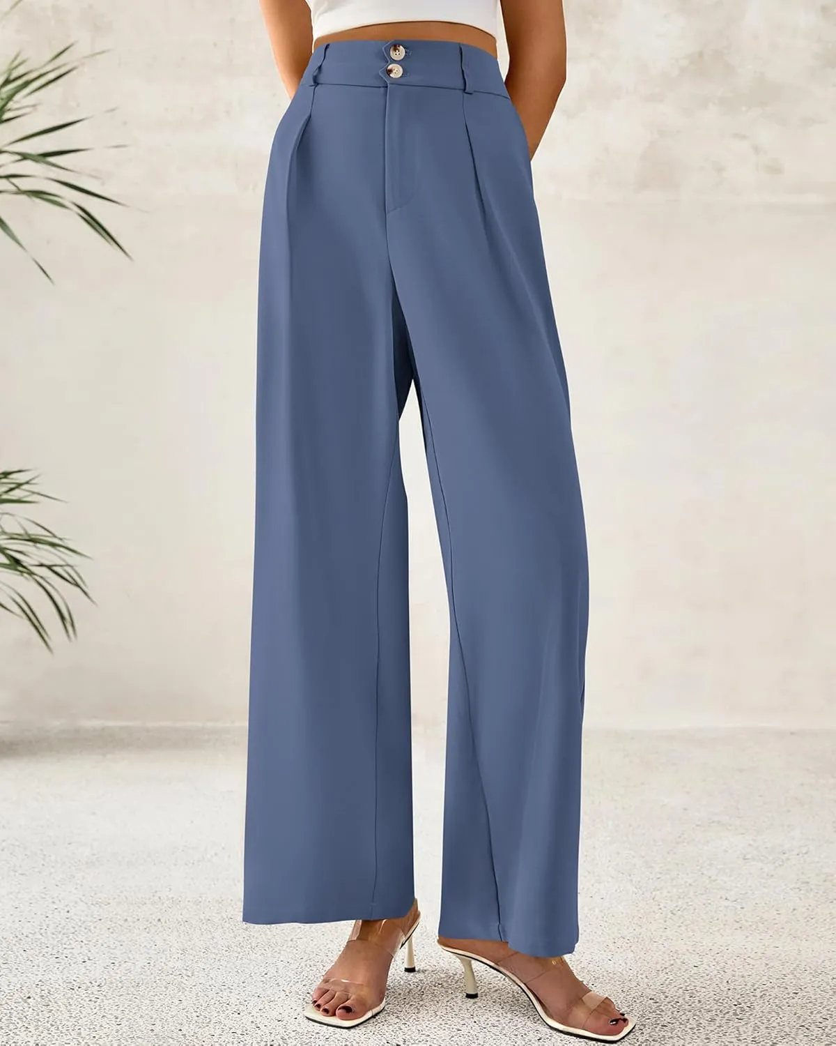 BTFBM Women Wide Leg Dress Pants 2025 High Waisted Button Pleated Business Casual Trousers Office Work Palazzo Pants