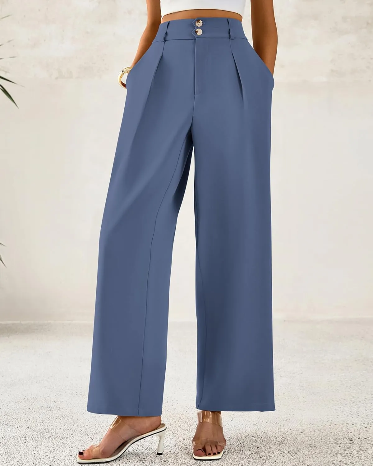 BTFBM Women Wide Leg Dress Pants 2025 High Waisted Button Pleated Business Casual Trousers Office Work Palazzo Pants