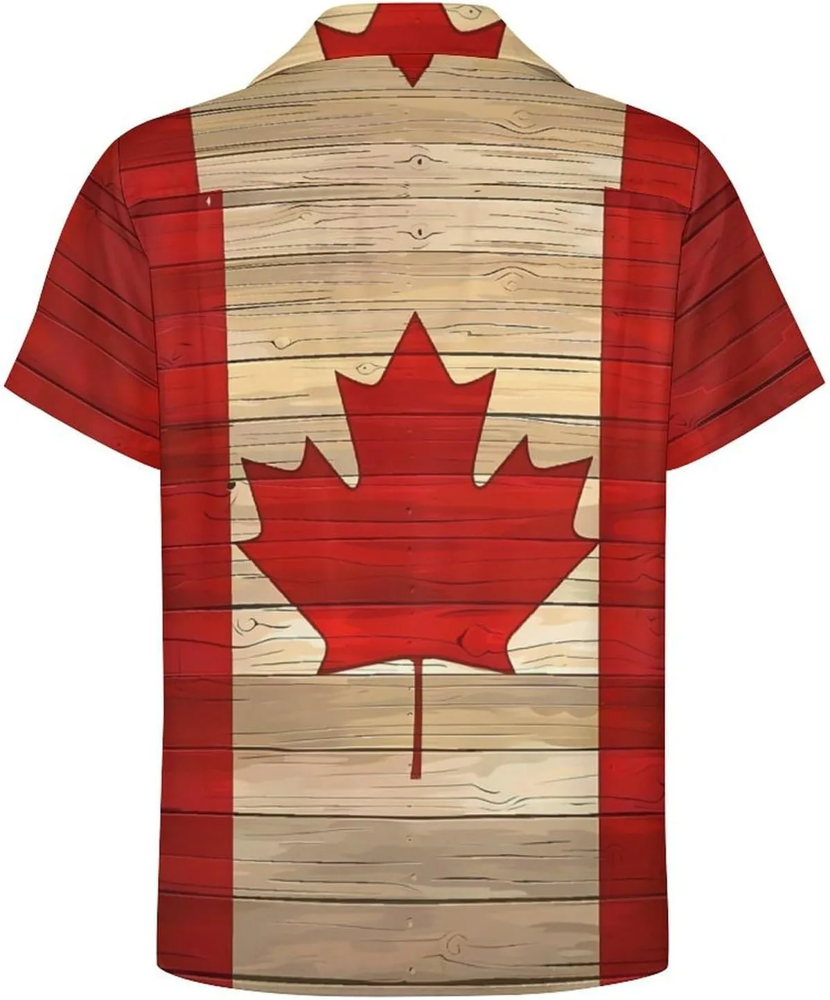 Canadian Flag Wooden Printed Men's Hawaiian Shirt Cuban Collar Shirt Short Sleeve Button Down Tops Beach T Shirts