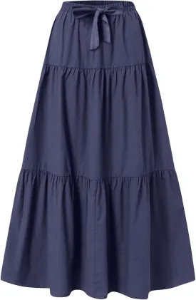 Casual Maxi Skirt for Women Summer Drawstring High Waisted A-Line Skirts Flowy 3-Layer Tiered Ruffle Skirts Long