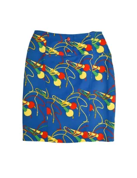 Chloe Vintage 1986 Silk Linen Blend Vibrant Colorful Novelty Print Skirt