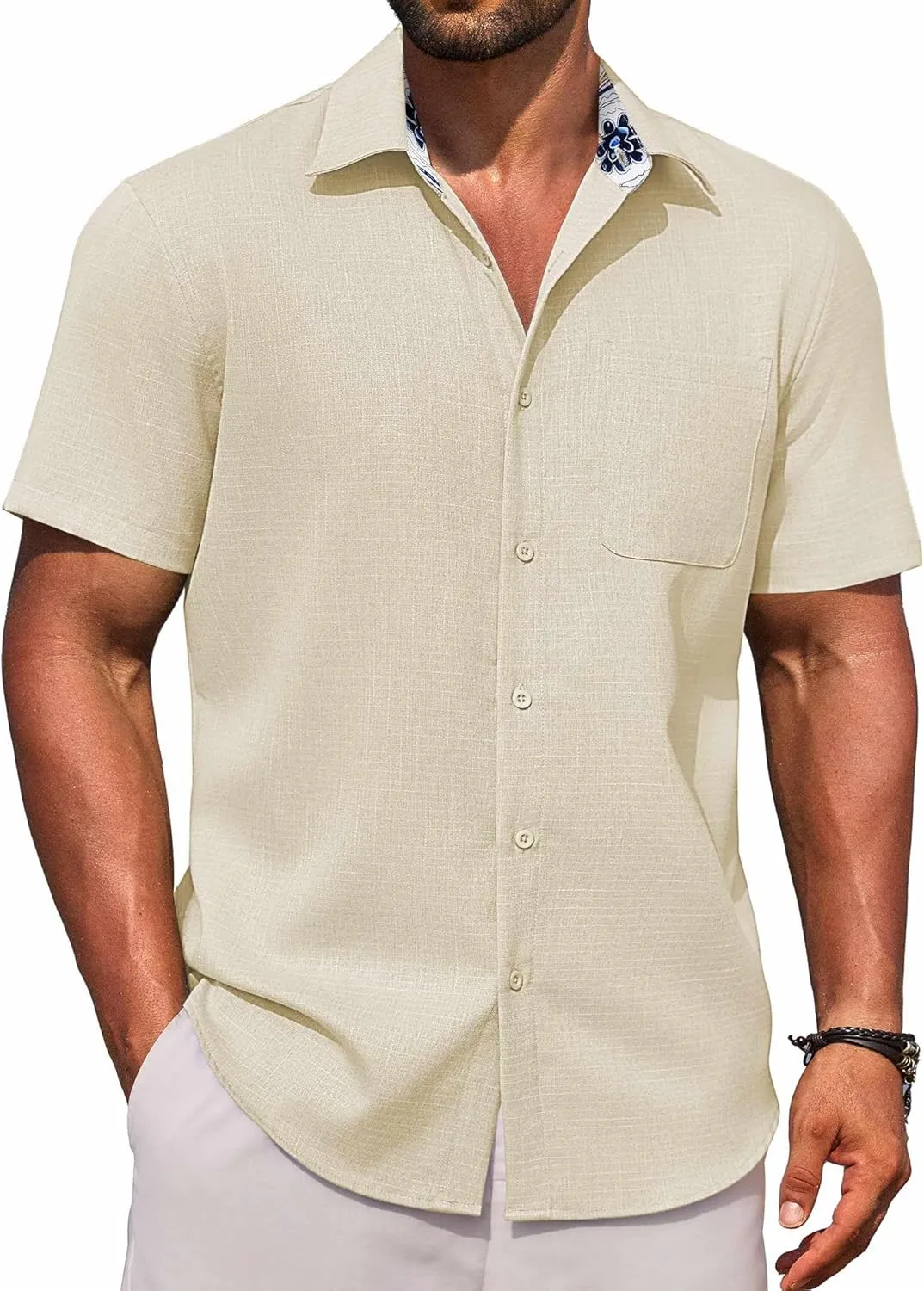 COOFANDY Men's Linen Short Sleeve Button Down Shirts Casual Summer Beach Vacation Shirts