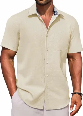 COOFANDY Men's Linen Short Sleeve Button Down Shirts Casual Summer Beach Vacation Shirts