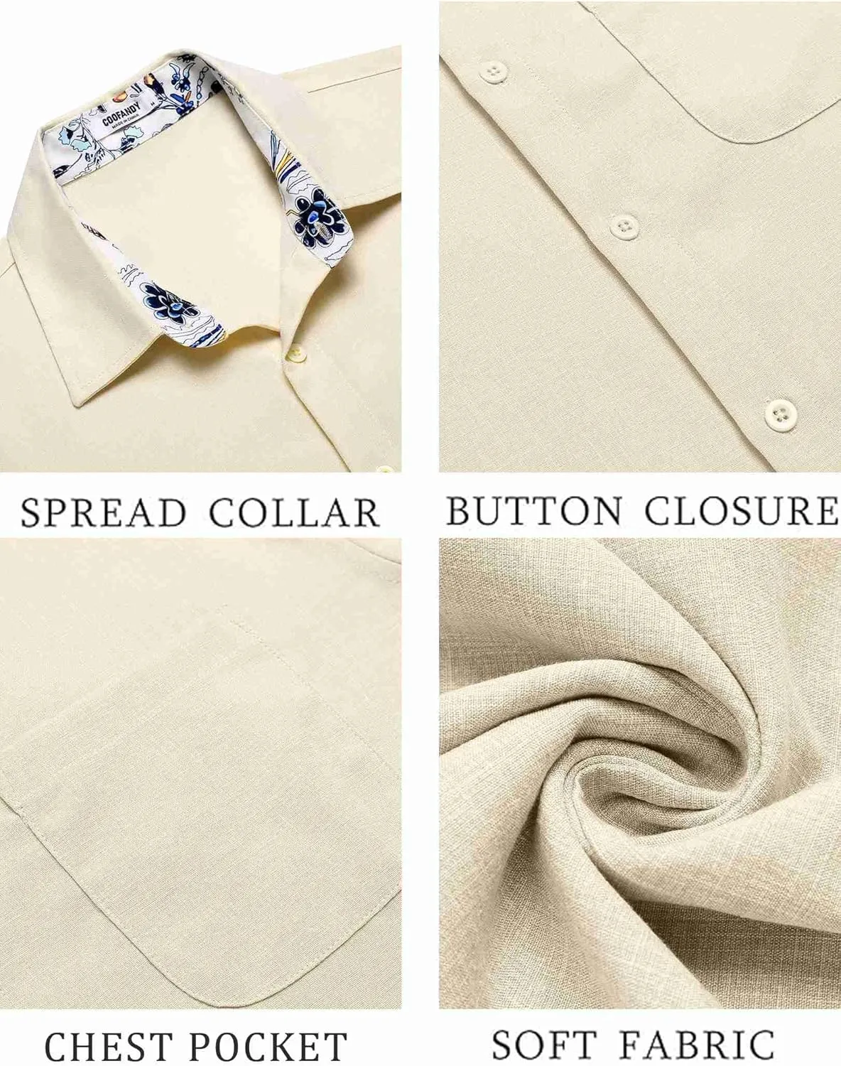 COOFANDY Men's Linen Short Sleeve Button Down Shirts Casual Summer Beach Vacation Shirts
