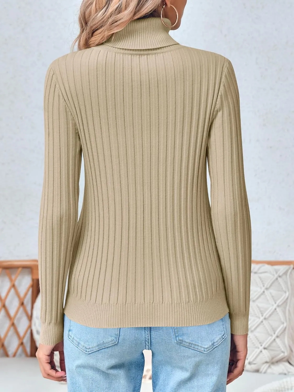 Danedvi Women's Turtleneck Ribbed Knit Pullover Sweaters Fall Long Sleeve Soft Classic Fitted Sweater Tops