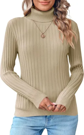 Danedvi Women's Turtleneck Ribbed Knit Pullover Sweaters Fall Long Sleeve Soft Classic Fitted Sweater Tops