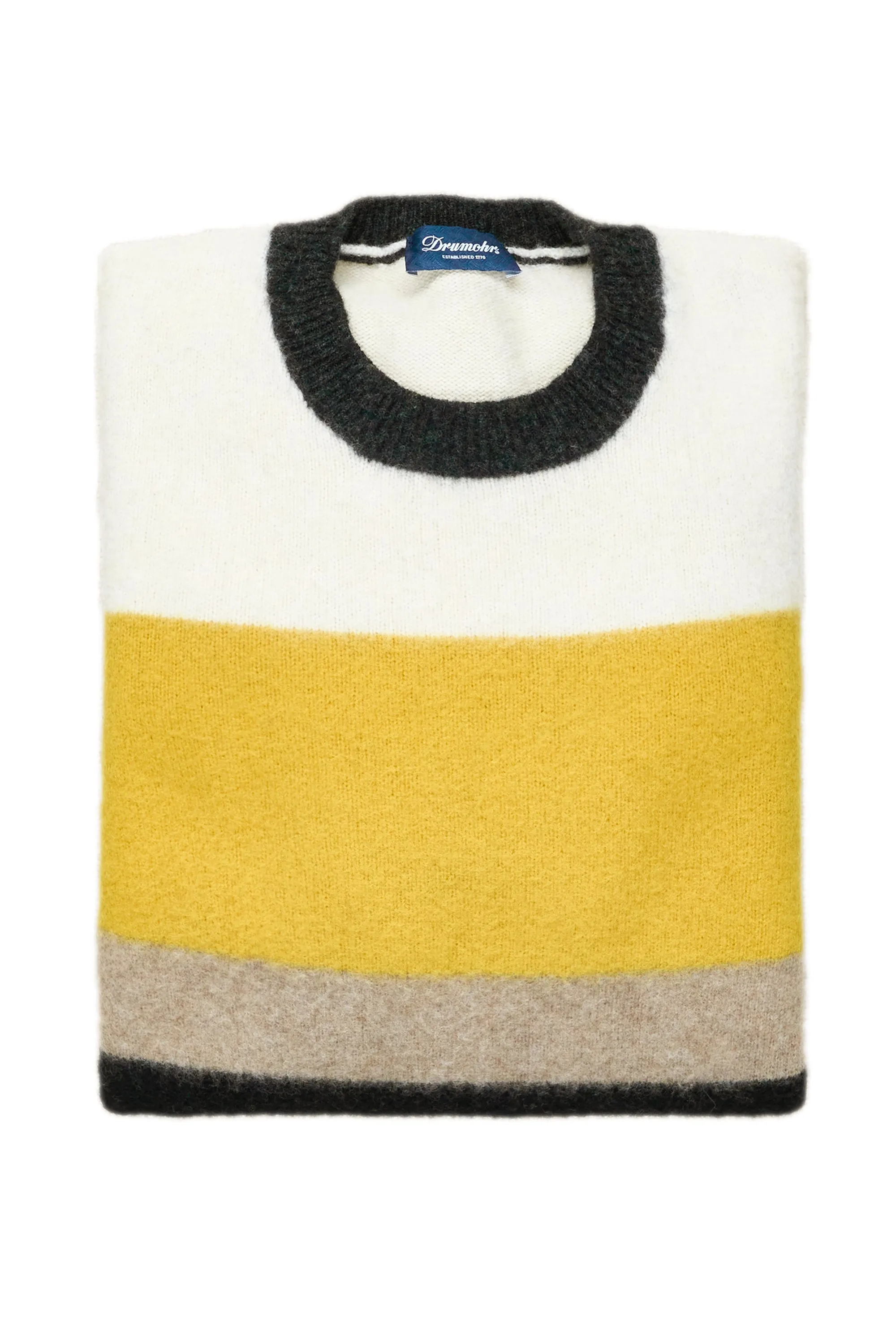 Drumohr White/Yellow/Black Super Geelong Wool Crewneck Sweater
