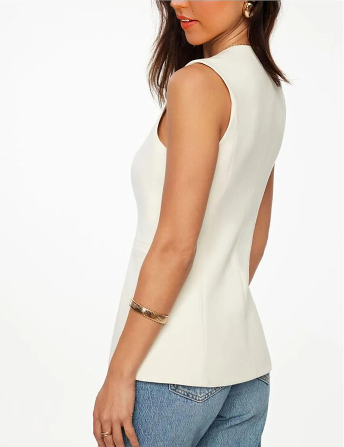 Fallorchid Womens Business Button Sleeveless V Neck Vest Fully Lined Suit Jacket Waistcoat