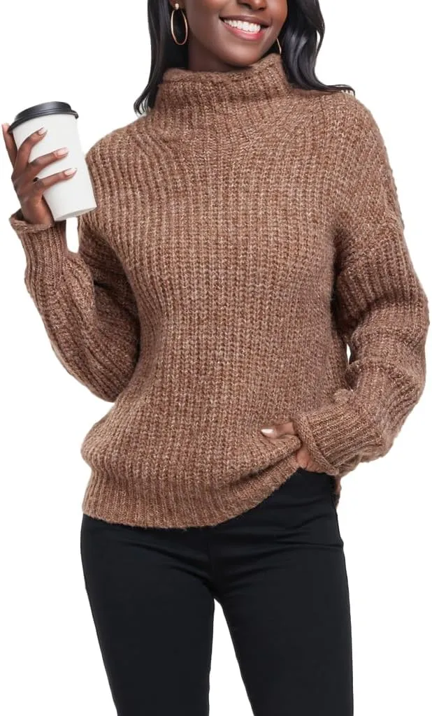 Famulily Women's Pullover Sweaters Long Sleeve Turtleneck Sweater Casual Oversized Knitted Tops 2023 Fall Winter Clothes