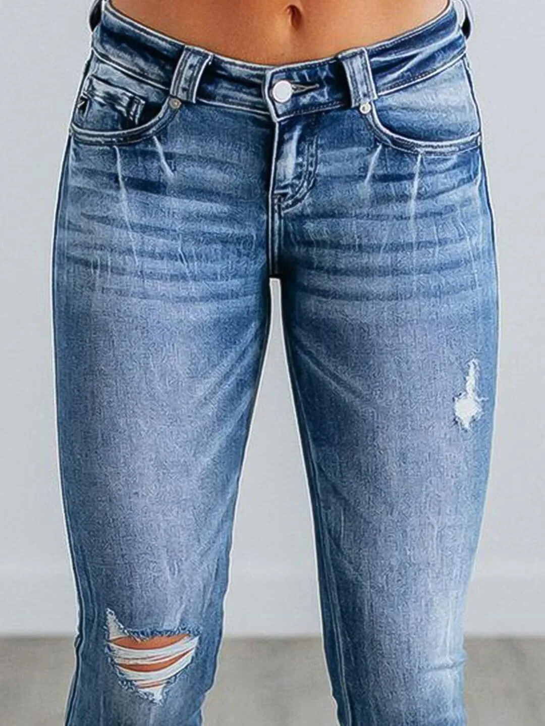 Flamingals Women's Ripped Bootcut Jeans Stretchy Mid Rise Wash Detail Flare Denim Jeans