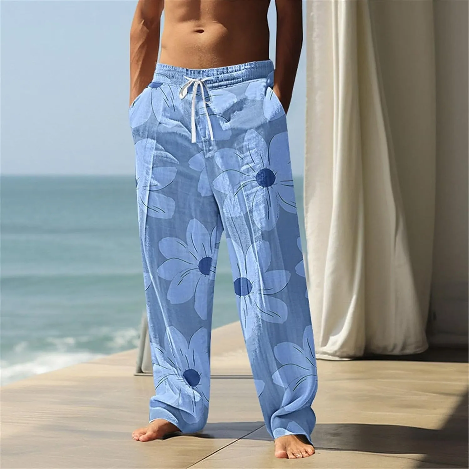 Hawaii Graphic Drawstring Pants for Men Lightweight Beach Sweatpants Comfy Tropical Lounge Relaxed Fit Vacation