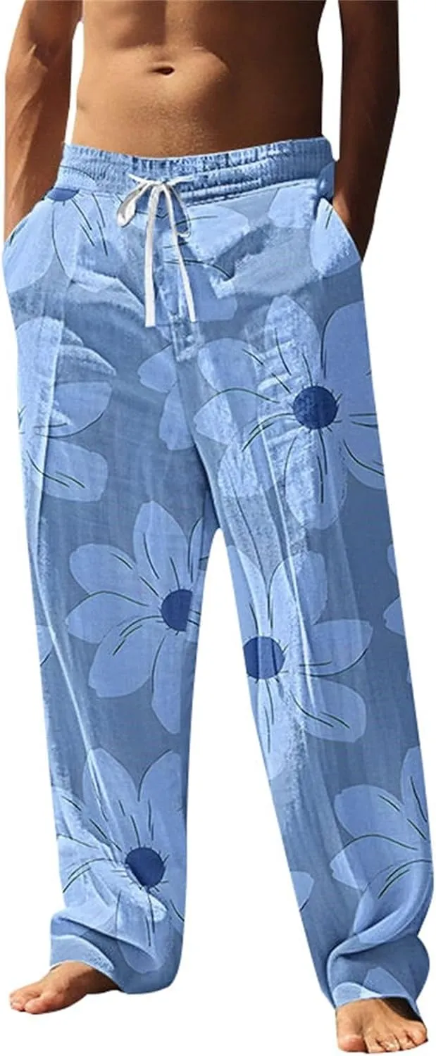 Hawaii Graphic Drawstring Pants for Men Lightweight Beach Sweatpants Comfy Tropical Lounge Relaxed Fit Vacation