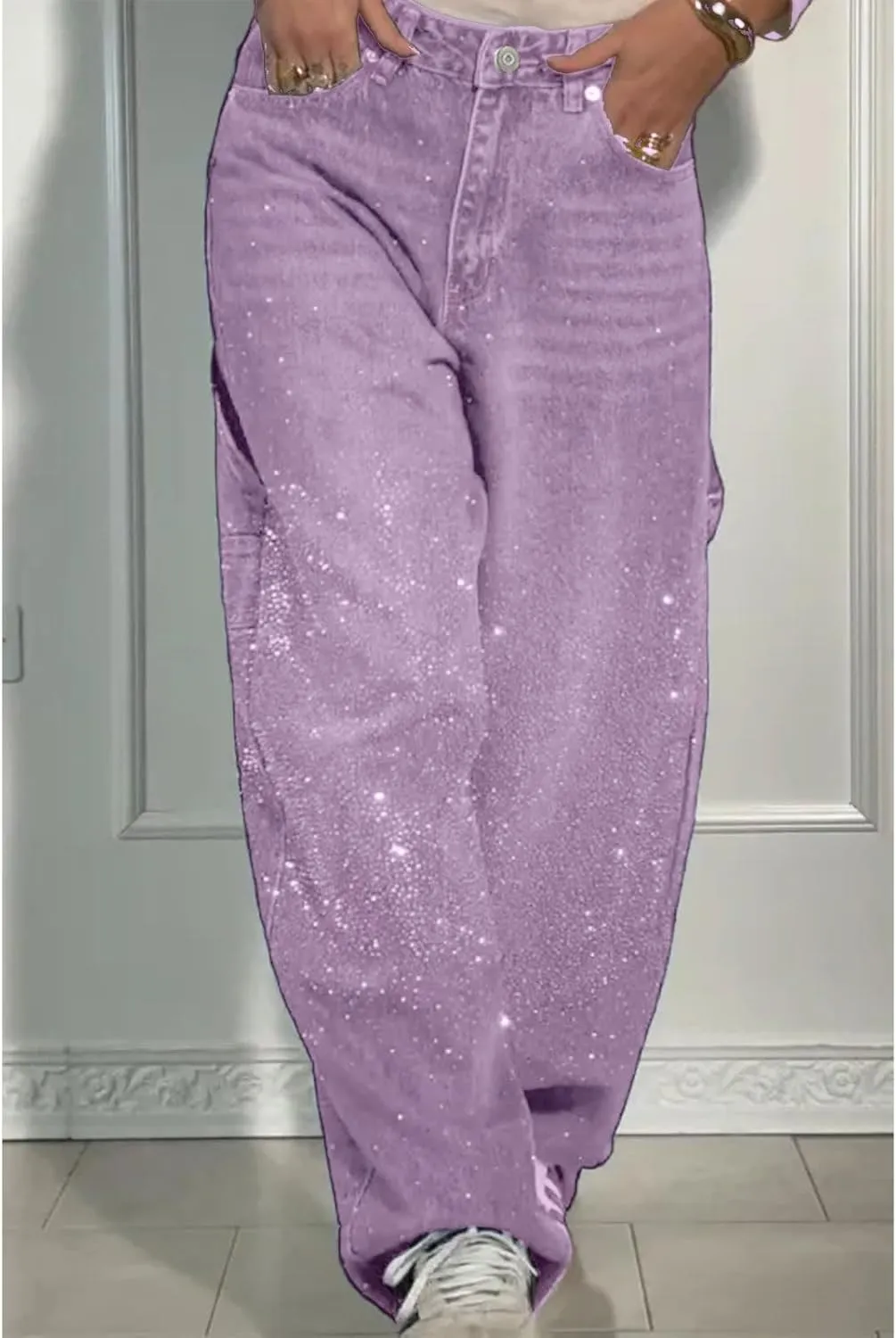 High Waisted Baggy Jeans for Women Diamond Straight Loose Jeans Fashion Vintage Boyfriend Denim Pants