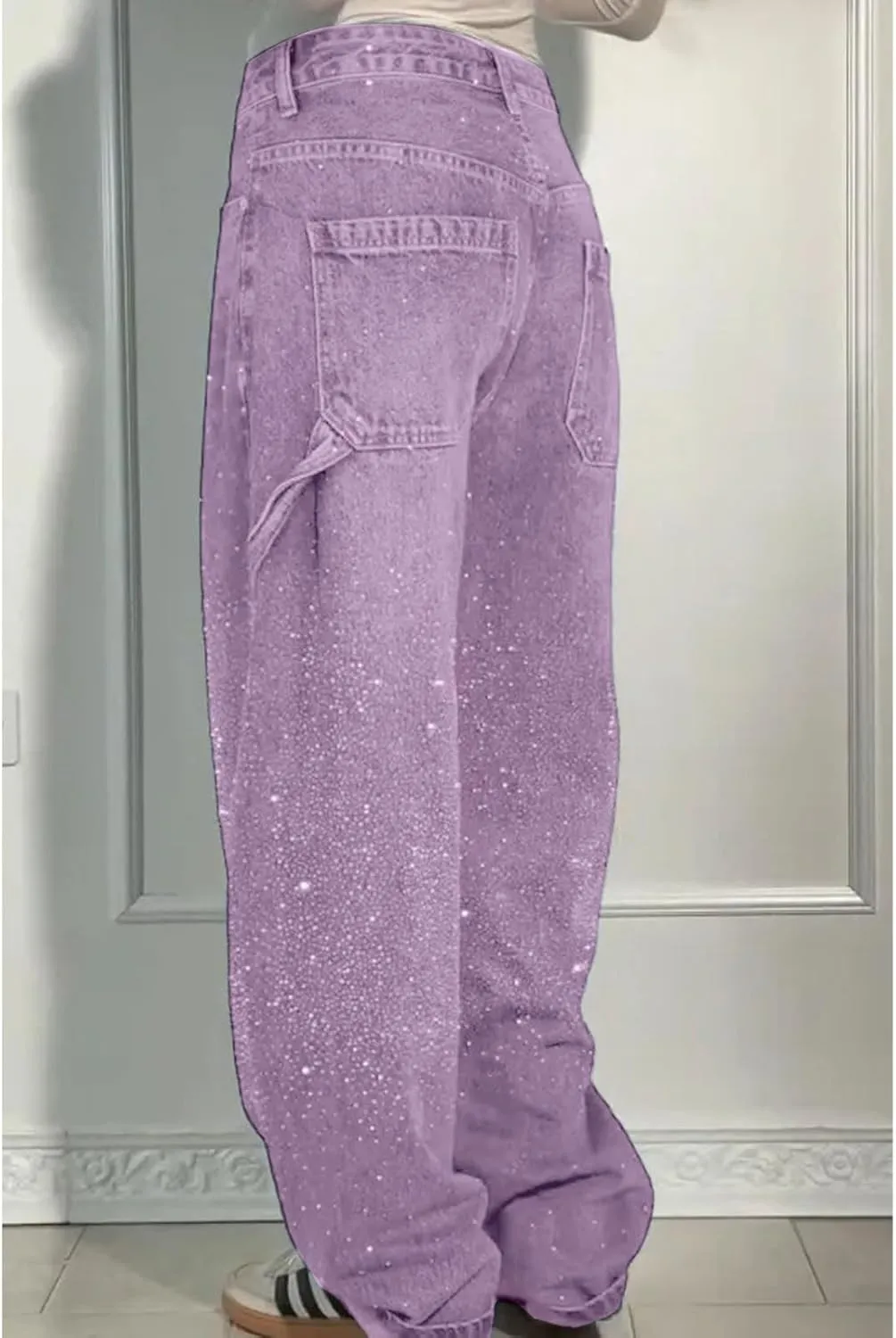 High Waisted Baggy Jeans for Women Diamond Straight Loose Jeans Fashion Vintage Boyfriend Denim Pants