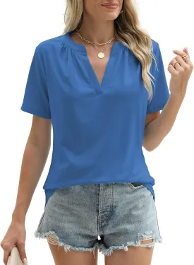JomeDesign Womens Summer Tops Short Sleeve V Neck Shirts Loose Casual T-Shirts