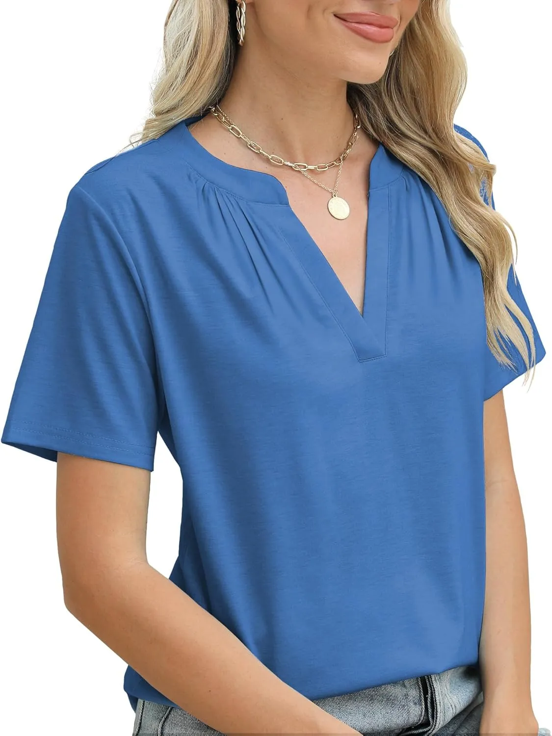 JomeDesign Womens Summer Tops Short Sleeve V Neck Shirts Loose Casual T-Shirts
