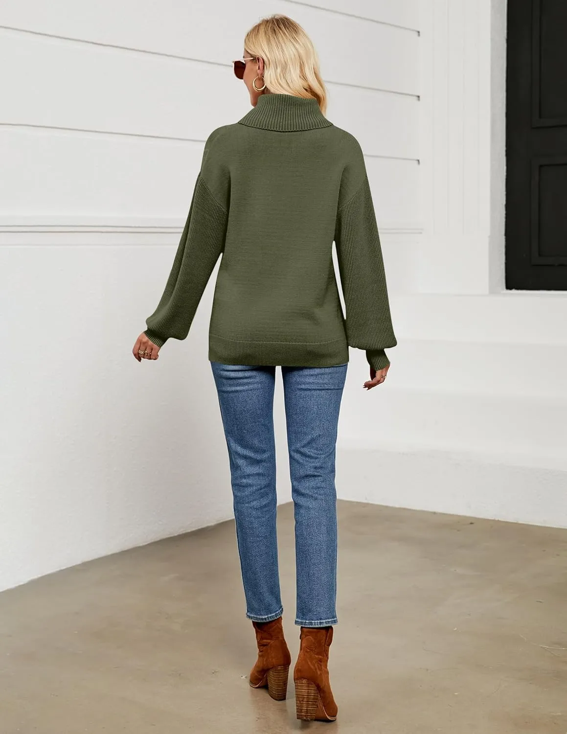 LEANI Women's 2025 Turtleneck Sweater Lantern Long Sleeve Cable Knit Pullover Sweaters Jumper