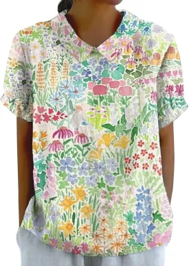 Linen Tunic Tops for Women Solid Color Tees Women Short Sleeve Button Down Up Shirt Casual Collared V Neck Tops Short