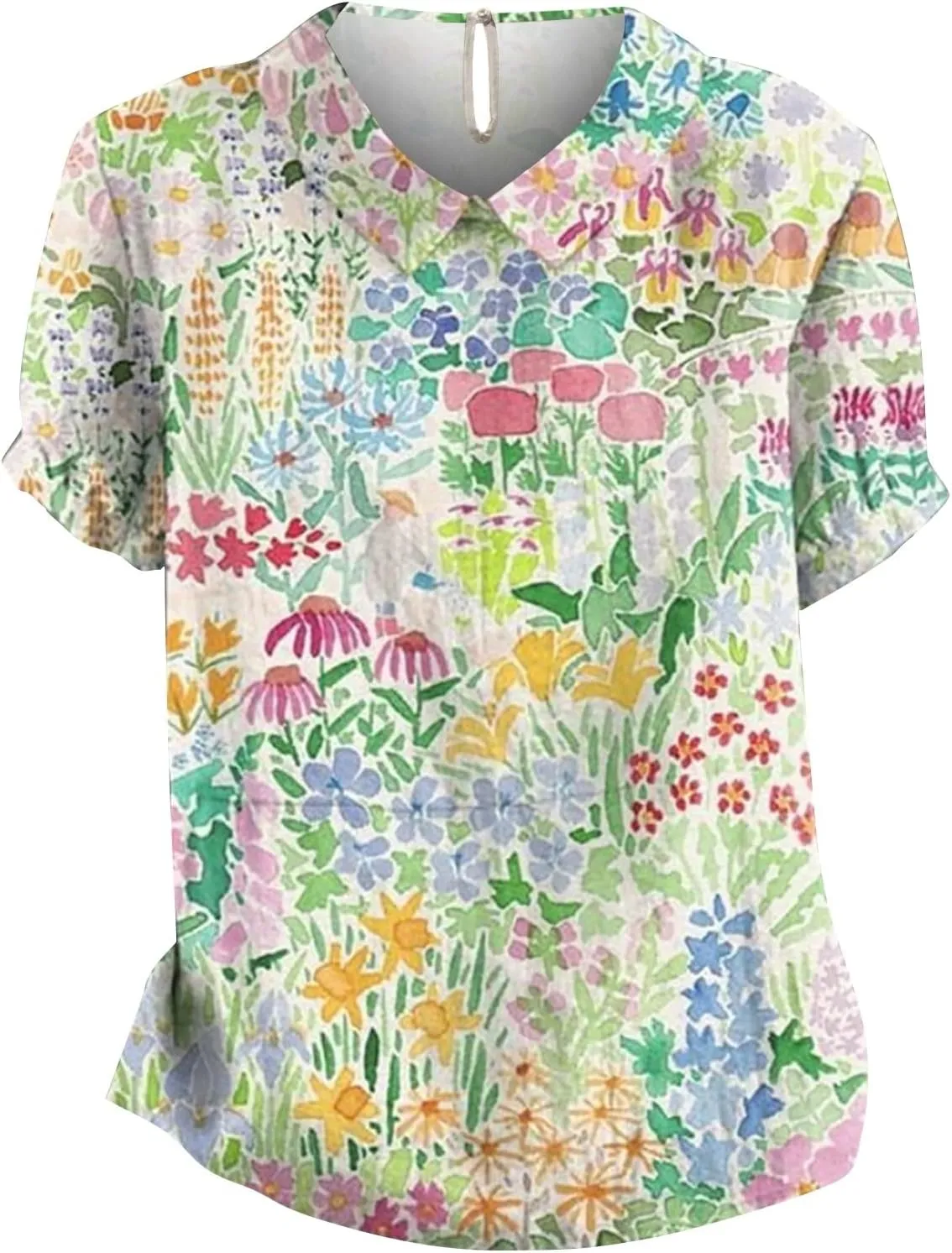Linen Tunic Tops for Women Solid Color Tees Women Short Sleeve Button Down Up Shirt Casual Collared V Neck Tops Short