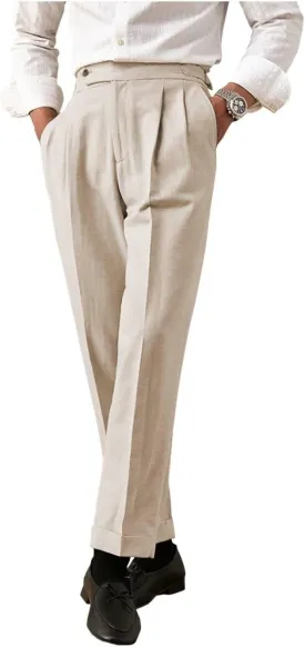 Men's Casual Linen Pants Slim Fit Summer Beach Dress Pants Lightweight Linen Trousers
