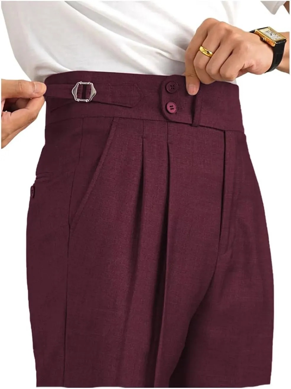 Mens Dress Pants Classic Gurkha Pants Slim Fit Casual Pleated Business Lightweight Trousers