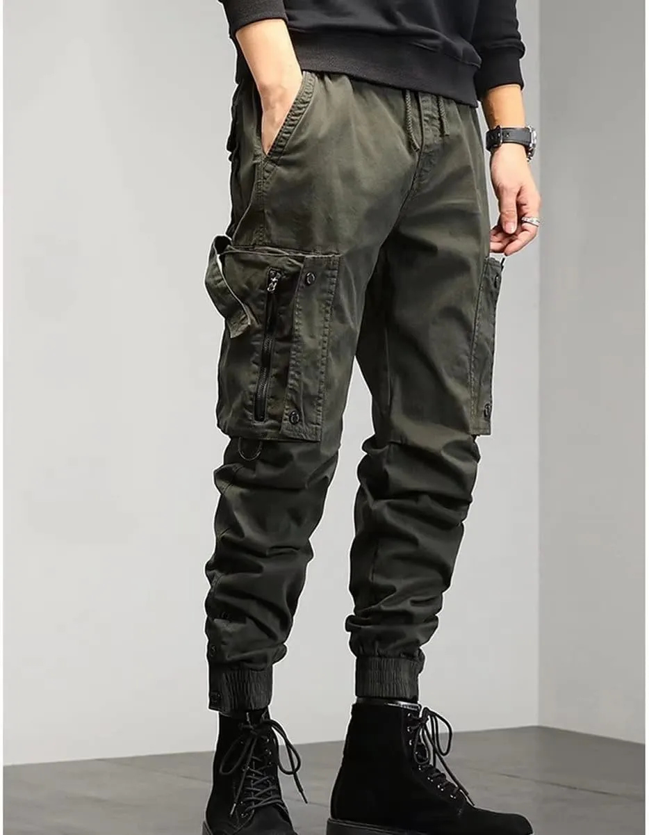 Men's Tapered Cargo Trousers Combat Casual Fishing Hiking Work Trousers with Multi Pockets