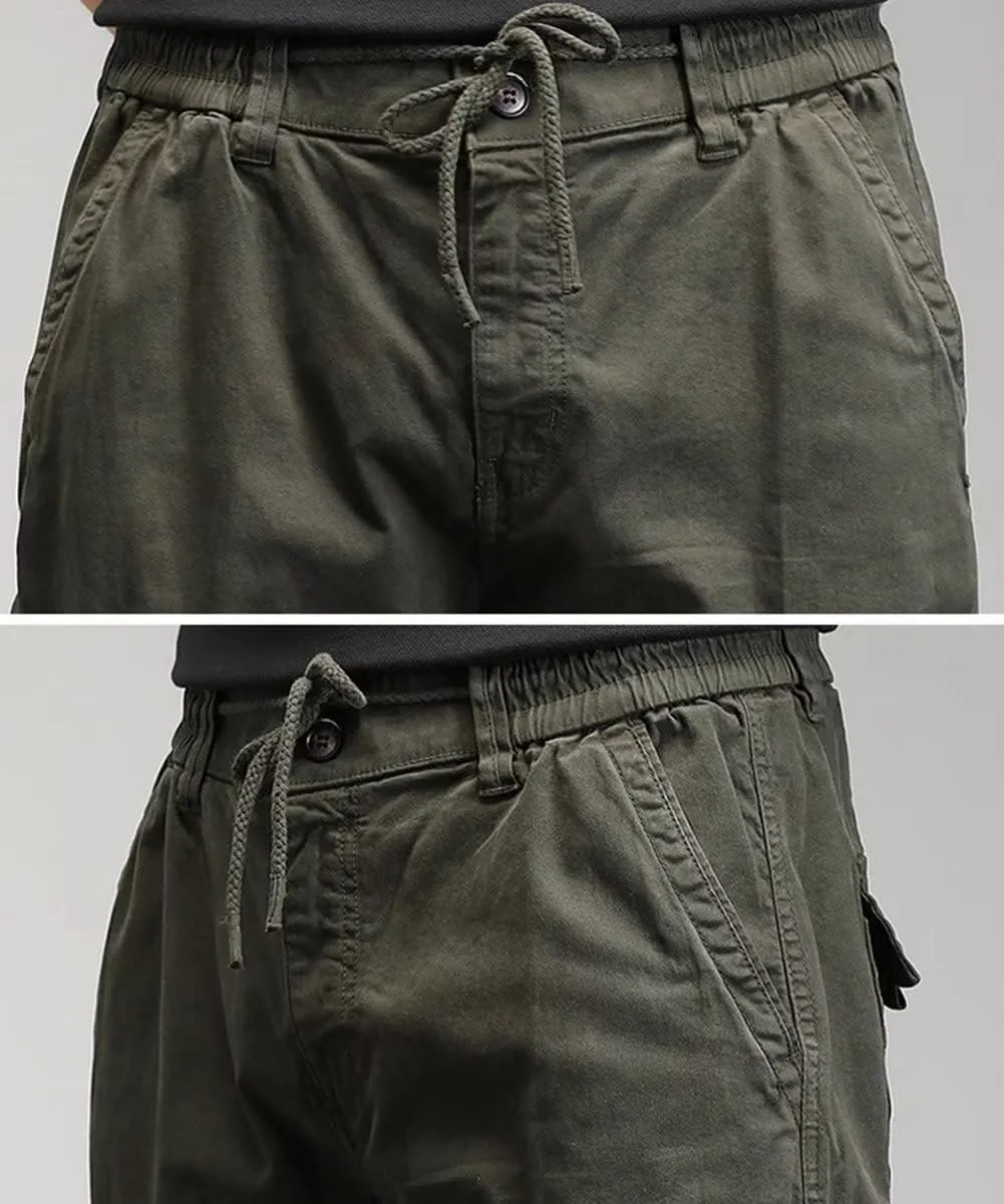 Men's Tapered Cargo Trousers Combat Casual Fishing Hiking Work Trousers with Multi Pockets