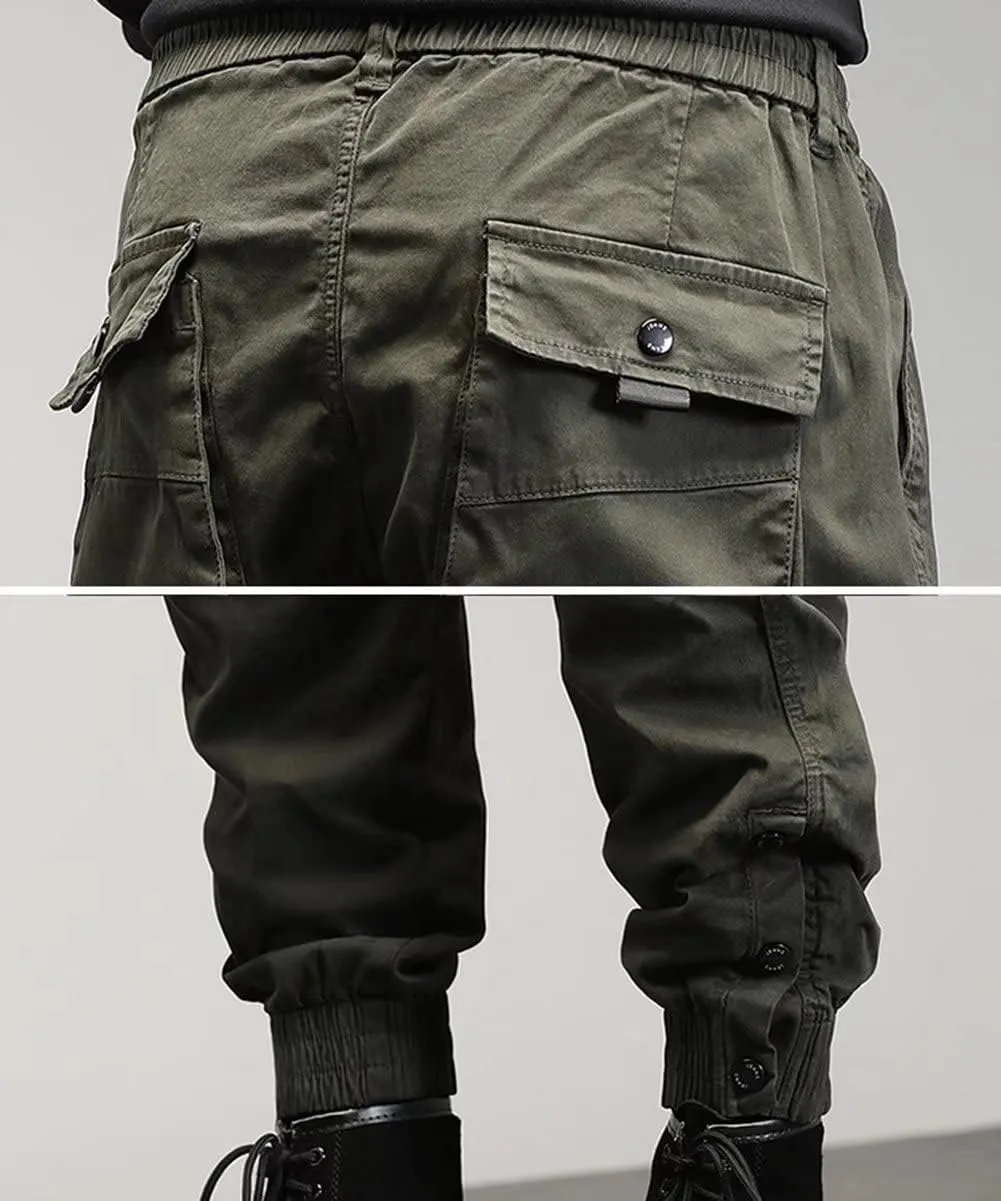 Men's Tapered Cargo Trousers Combat Casual Fishing Hiking Work Trousers with Multi Pockets