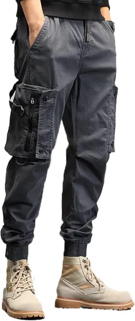 Men's Tapered Cargo Trousers Combat Casual Fishing Hiking Work Trousers with Multi Pockets