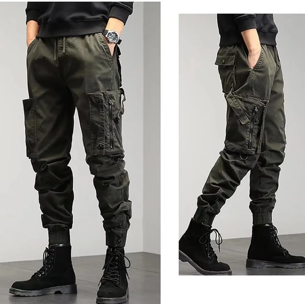 Men's Tapered Cargo Trousers Combat Casual Fishing Hiking Work Trousers with Multi Pockets