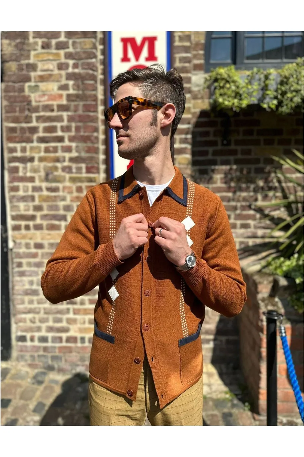 Mr Bridger - Archive Diamond Santora Toffee Long Sleeve - Polo Knit