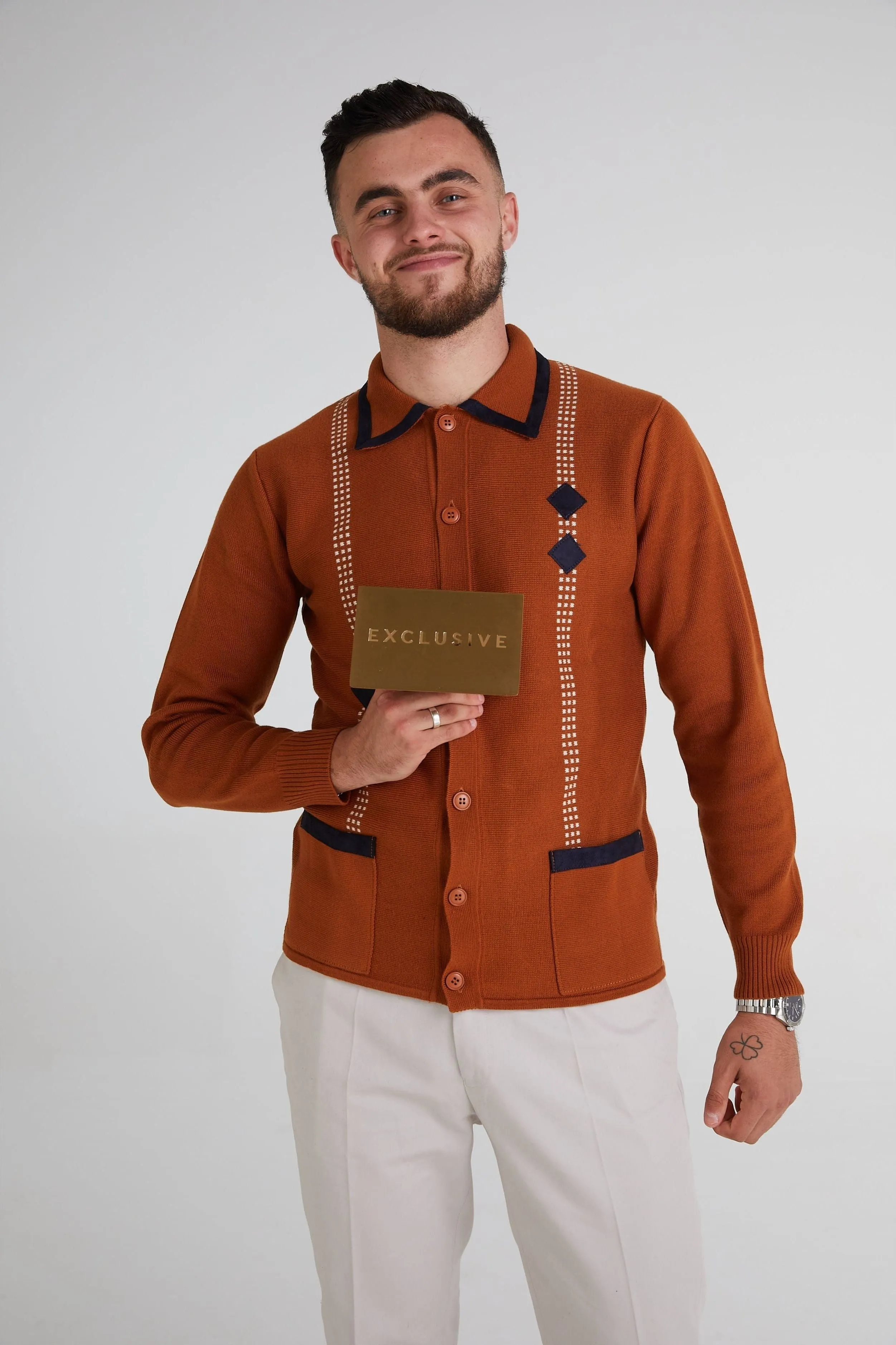 Mr Bridger - Archive Diamond Santora Toffee Long Sleeve - Polo Knit