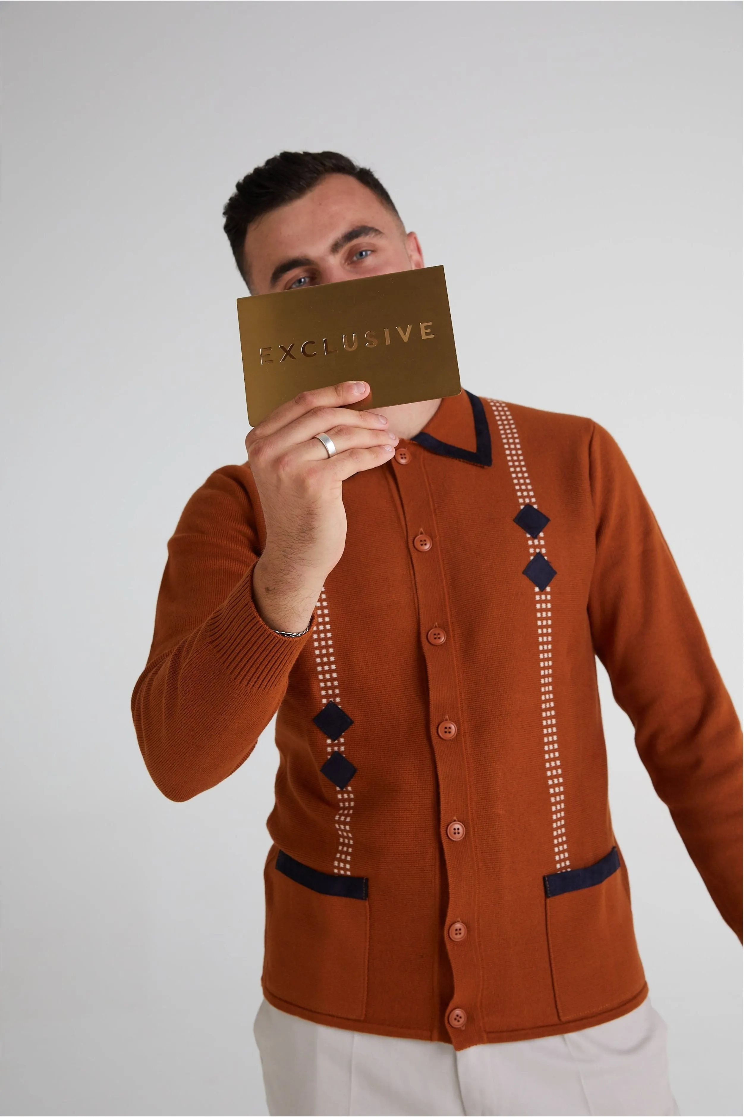 Mr Bridger - Archive Diamond Santora Toffee Long Sleeve - Polo Knit