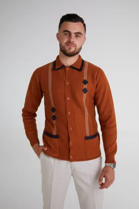 Mr Bridger - Archive Diamond Santora Toffee Long Sleeve - Polo Knit