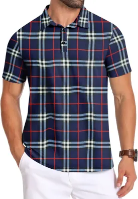 PEGENO Mens Polo Shirts Short Sleeve Golf Shirts Moisture Wicking Athletic Casual Polo Shirts