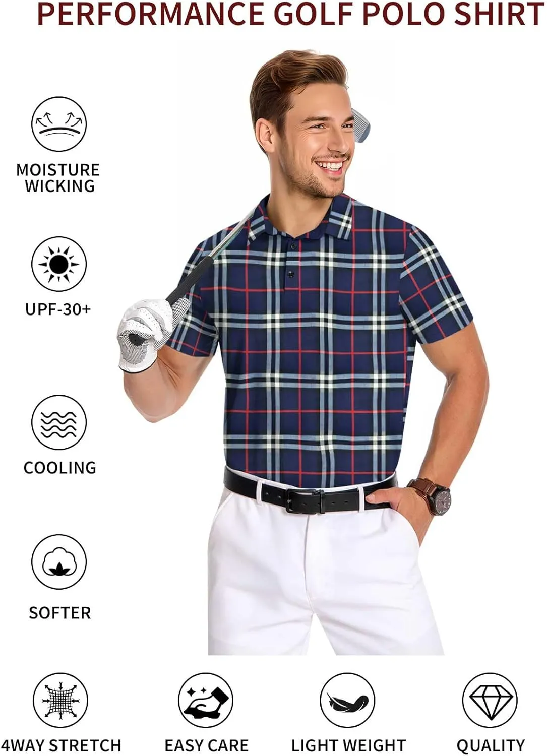 PEGENO Mens Polo Shirts Short Sleeve Golf Shirts Moisture Wicking Athletic Casual Polo Shirts
