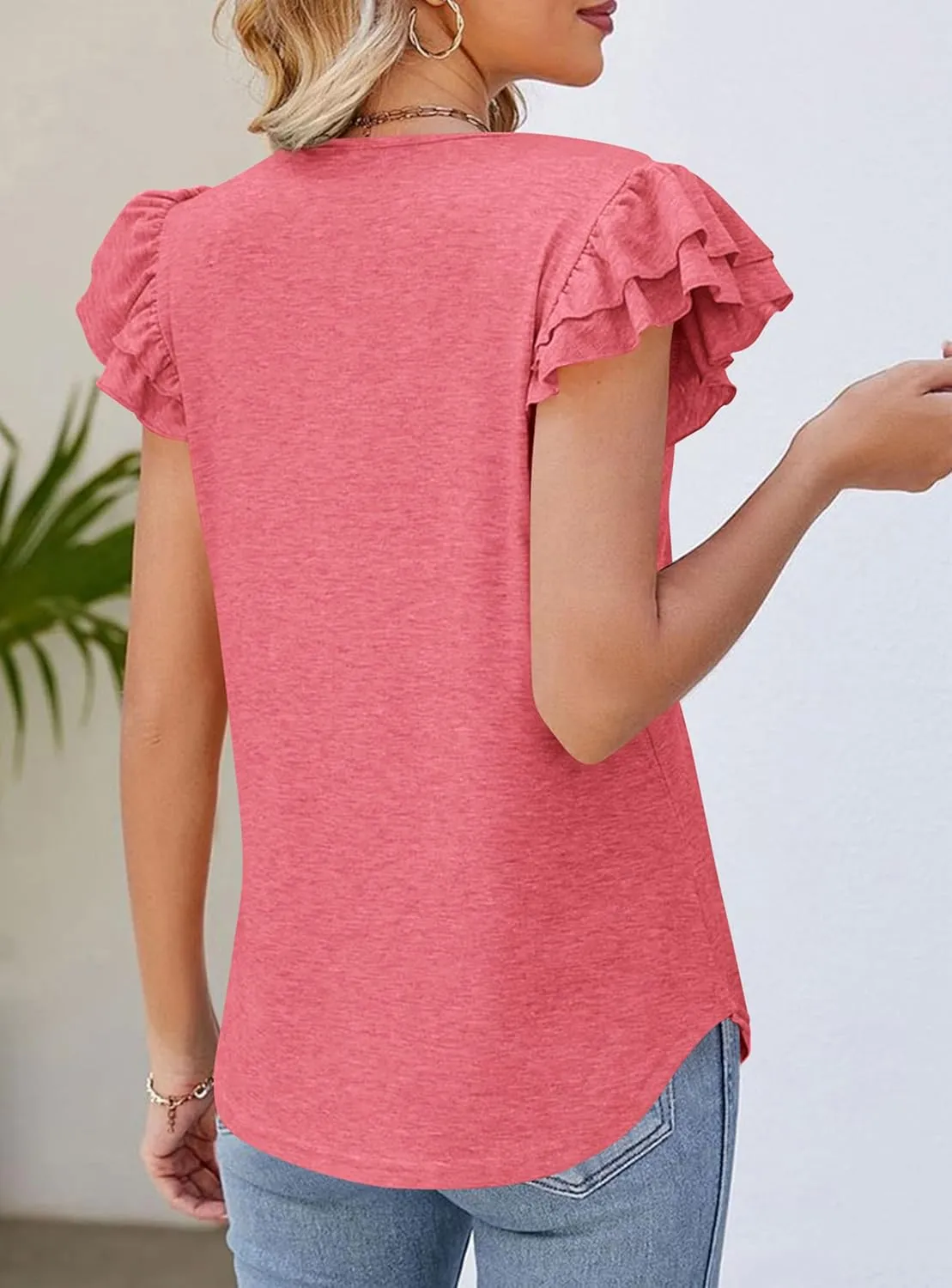 PRETTYGARDEN Summer Tops for Women 2025 Spring Trendy Fashion Clothes Casual Ruffle V Neck Short Sleeve Shirts Blouses