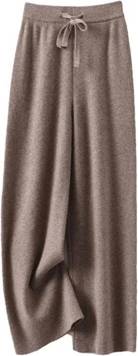 REHJJDFD Women's 100 Percent Wool Pants Soft Knitwear Wide Leg Pants Solid Casual with Drawstring Trousers