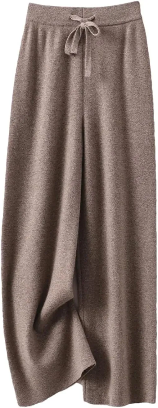 REHJJDFD Women's 100 Percent Wool Pants Soft Knitwear Wide Leg Pants Solid Casual with Drawstring Trousers