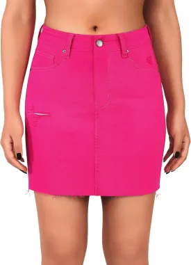 roswear Women's High Waisted Summer Jean Mini Skirts Ripped Curvy Stretchy Denim Skirts
