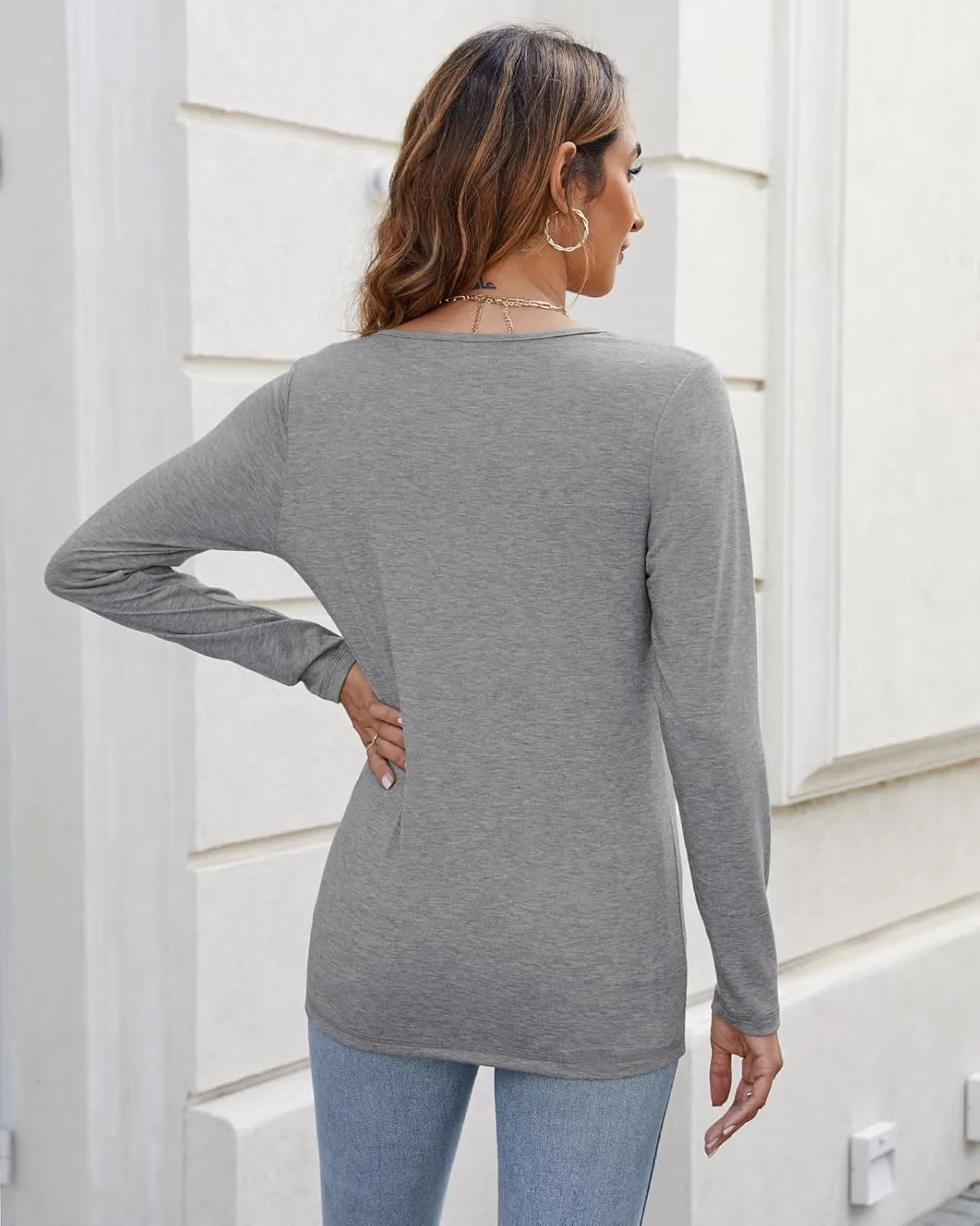 Sherosa Women's T-Shirts Long/Short Sleeve Scoop Neck Casual Tops Soft Solid Basic Tee Blouses