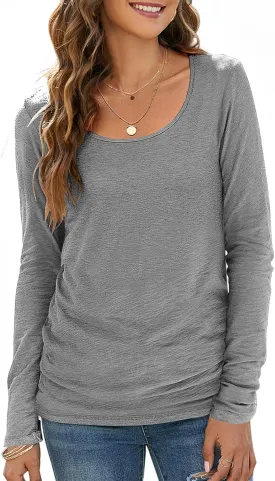 Sherosa Women's T-Shirts Long/Short Sleeve Scoop Neck Casual Tops Soft Solid Basic Tee Blouses