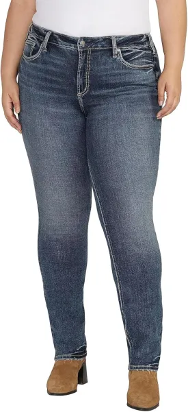 Silver Jeans Co. Women's Plus Size Suki Mid Rise Curvy Fit Straight Leg Jeans