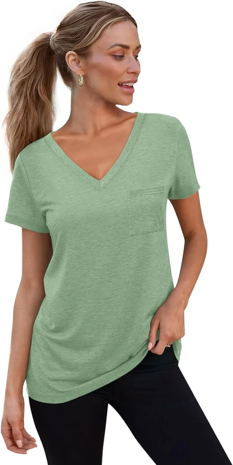 SUNBS 3 Pack Womens V Neck T Shirts Short Sleeve Tees Lightweight Summer Tops with Pocket
