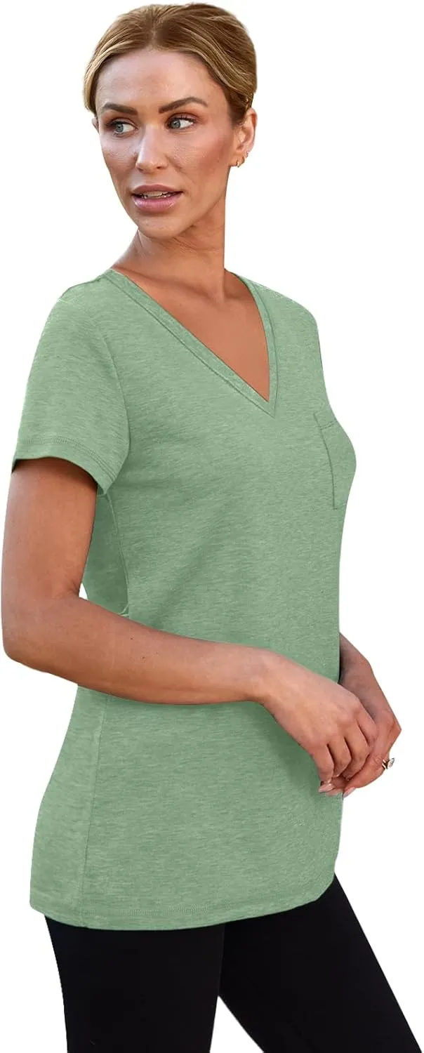 SUNBS 3 Pack Womens V Neck T Shirts Short Sleeve Tees Lightweight Summer Tops with Pocket