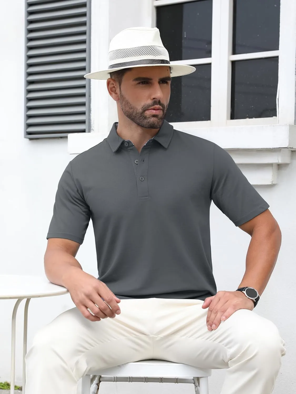 TACVASEN Men's Polo Shirts Short Sleeve Casual Cotton Pique 3 Buttons T-Shirts Classic Fit Golf Polo Shirts