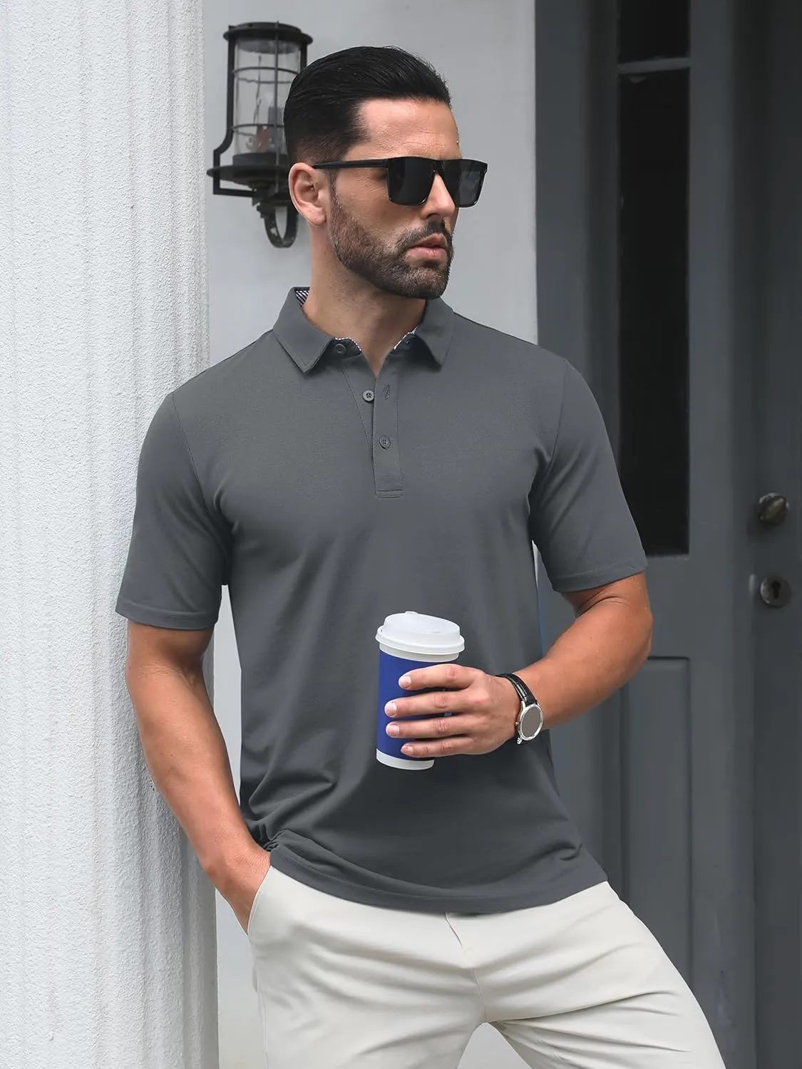 TACVASEN Men's Polo Shirts Short Sleeve Casual Cotton Pique 3 Buttons T-Shirts Classic Fit Golf Polo Shirts