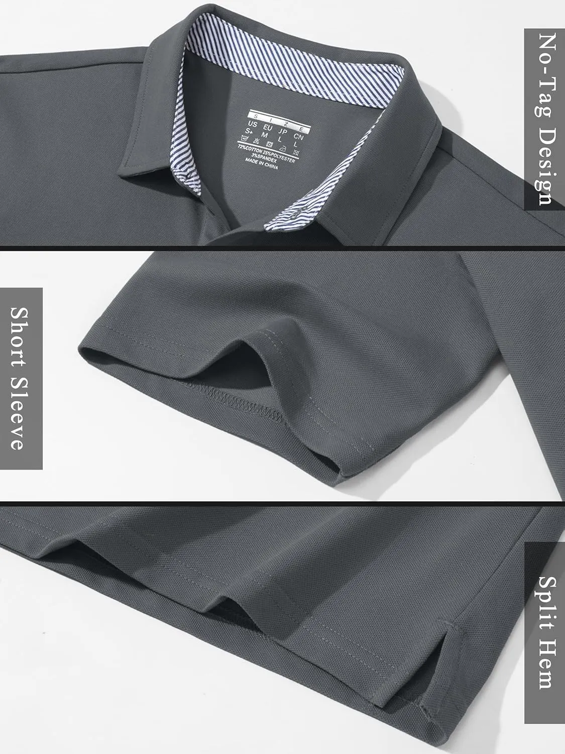 TACVASEN Men's Polo Shirts Short Sleeve Casual Cotton Pique 3 Buttons T-Shirts Classic Fit Golf Polo Shirts